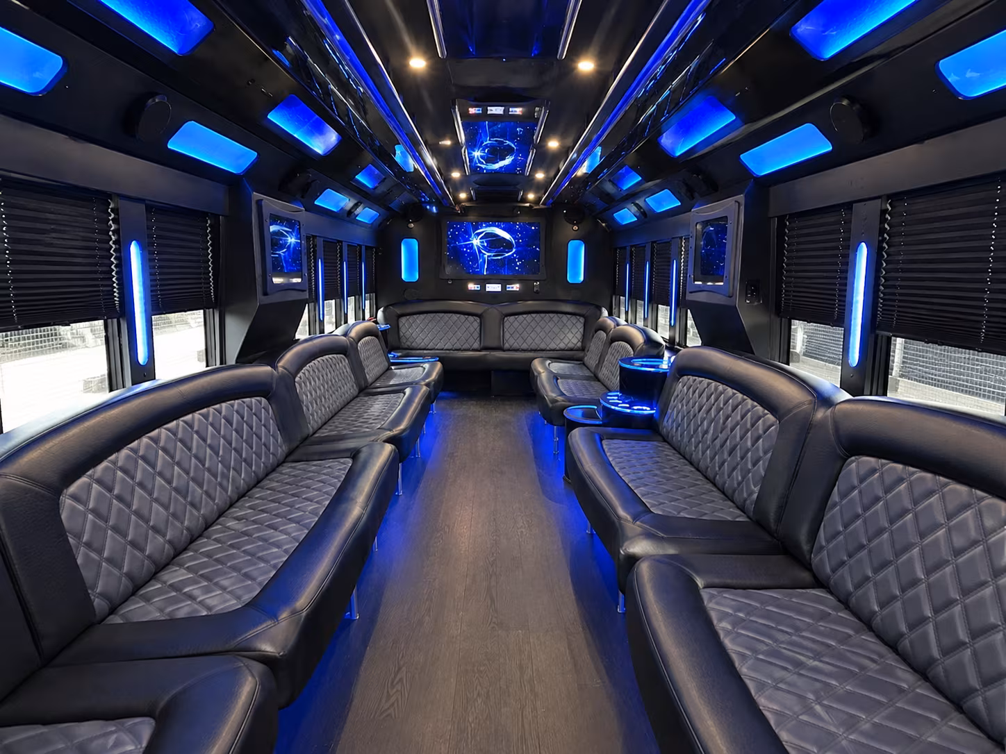 Wedding guests seated inside a party bus serving Chattanooga